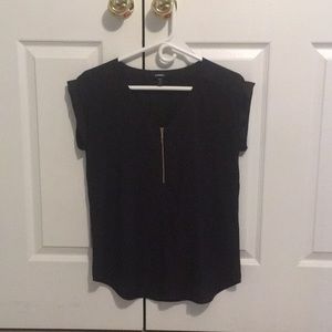 Express petite black blouse with gold zipper